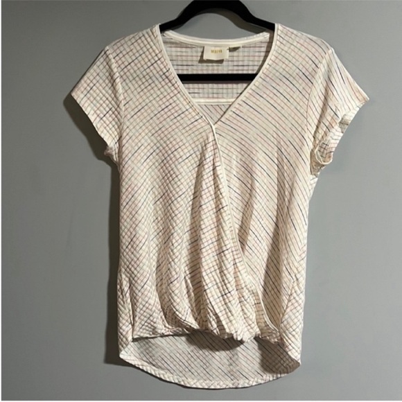 Anthropologie Maeve Leila Faux Wrap Rainbow Stripe Top - Picture 3 of 6